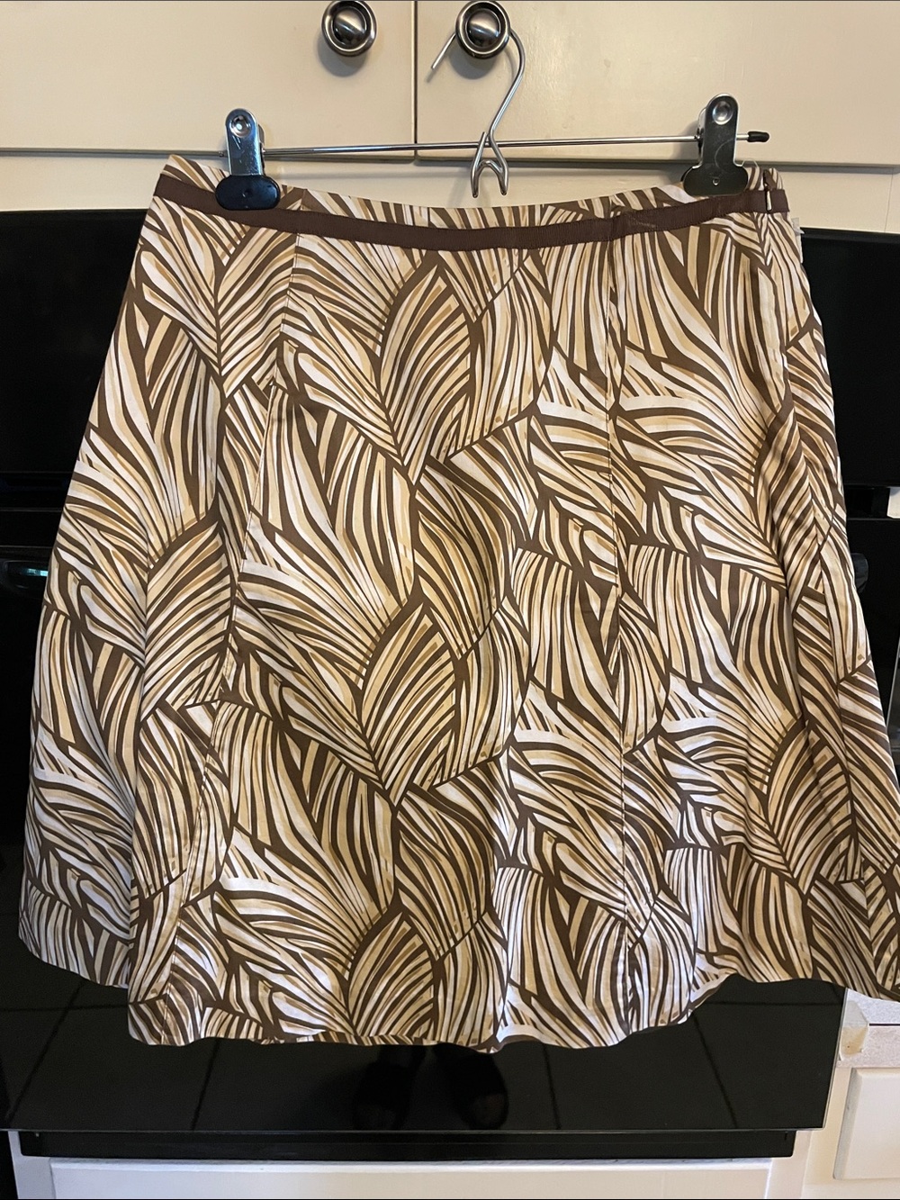 Talbots Brown and White Leaf-Print A-Line Skirt